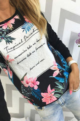 Round Neck Floral Printed Letters T-Shirts
