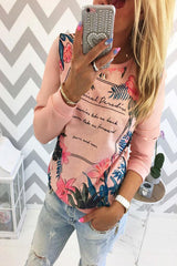 Round Neck Floral Printed Letters T-Shirts