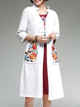 Band Collar Abstract Print Half Sleeve Trench Coats