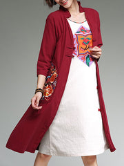 Band Collar  Abstract Print  Half Sleeve Trench Coats