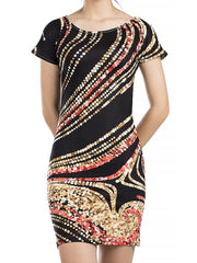 Round Neck Abstract Print Bodycon Dress