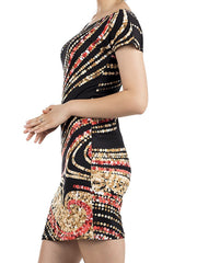 Round Neck Abstract Print Bodycon Dress
