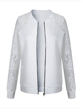 Band Collar Zips Lace Plain Long Sleeve Jackets