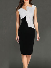 Asymmetric Neck Color Block Bodycon Dress