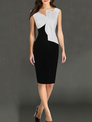 Asymmetric Neck Color Block Bodycon Dress