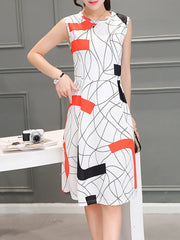 Round Neck Printed Fashion Shift Dress