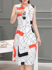 Round Neck Printed Fashion Shift Dress