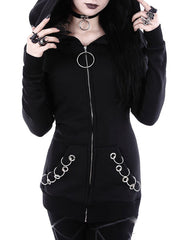 Autumn Spring Cotton Blend Zips Decorative Hardware Plain Long Sleeve Hoodies