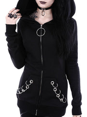 Autumn Spring Cotton Blend Zips Decorative Hardware Plain Long Sleeve Hoodies