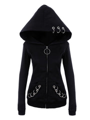Autumn Spring Cotton Blend Zips Decorative Hardware Plain Long Sleeve Hoodies