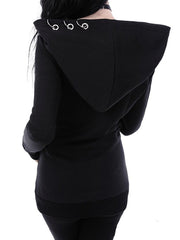 Autumn Spring Cotton Blend Zips Decorative Hardware Plain Long Sleeve Hoodies