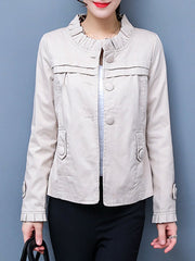 Ruffle Trim Plain Long Sleeve Jackets