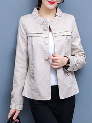 Ruffle Trim Plain Long Sleeve Jackets