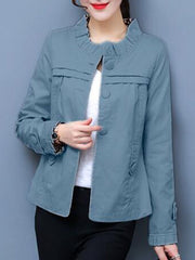 Ruffle Trim Plain Long Sleeve Jackets