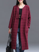 Collarless Brocade Long Sleeve Trench Coats