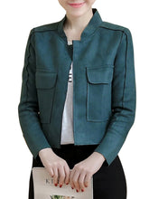 Band Collar Flap Pocket Plain Long Sleeve Jackets
