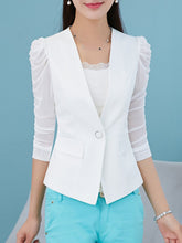 Collarless Single Button Plain Half Sleeve Blazers
