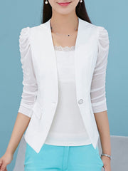 Collarless Single Button Plain Half Sleeve Blazers
