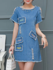 Round Neck Beading Shift Dress