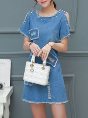 Round Neck Beading Shift Dress