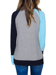 Round Neck Patchwork Color Block Long Sleeve T-Shirts
