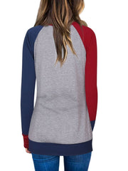 Round Neck Patchwork Color Block Long Sleeve T-Shirts