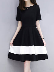 Round Neck Color Block Skater Dress