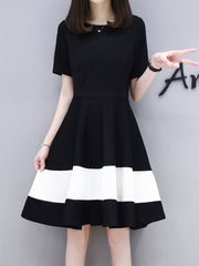 Round Neck Color Block Skater Dress