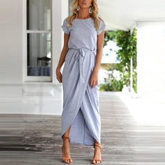 Elegant Round Collar Pure Color Irregular Work Dress