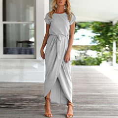 Elegant Round Collar Pure Color Irregular Work Dress
