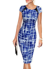 Round Neck Checkered Bodycon Dress