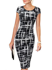 Round Neck Checkered Bodycon Dress