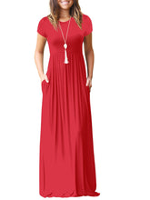 Round Neck Patch Pocket Plain Maxi Dress
