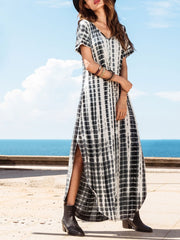 Loose V Neck Irregular Floral Printed Maxi Dress