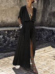 Deep V-neck Maxi Shirtdress
