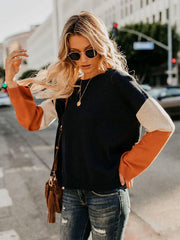 Round Neck Long Sleeve Color Block Fashion Knitting Sweaters