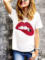 Round Neck Lips Glitter T-Shirts