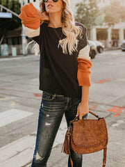 Round Neck Long Sleeve Color Block Fashion Knitting Sweaters