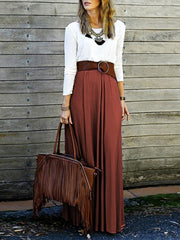 Round Neck Belt Color Block Maxi Dress