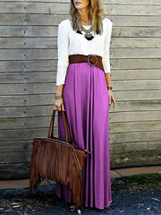 Round Neck Belt Color Block Maxi Dress