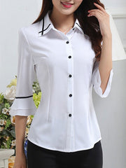 Women Turn Down Collar Single Breasted Blouses