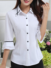 Women Turn Down Collar Single Breasted Blouses