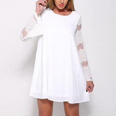 Round Neck Lace Patchwork Flare Sleeve Mini Dress
