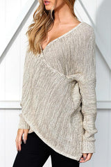 Deep V Neck Asymmetric Hem Plain Sweaters