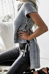 Crew Neck Asymmetric Hem Plain Sweaters