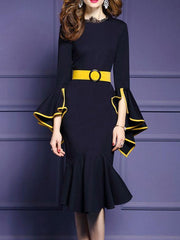 Crew Neck Plain Bodycon Dress
