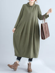 Shift Solid Casual Paneled Long Sleeve Dress