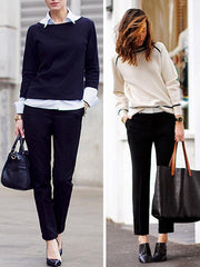 Solid Slim Woman Daily Office Pants