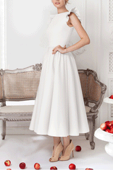 Elegant High End Plain Flouncing Sleeve Skater Dress