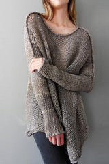 Crew Neck Asymmetric Hem Plain Sweaters